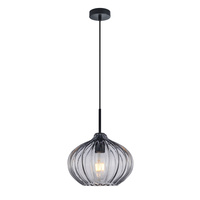 Lampa wisząca pojedyńcza szklany dymiony klosz średnica 25cm 1xE27 Pansol Italux PND-2940-1S-BK-SG2