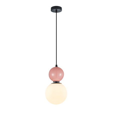 Lampa wisząca różowa kula z białym kloszem o średnicy 18cm 1xE27 Mastal Italux PND-36603-1M-BK-PK
