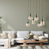 Lampa wisząca 6 z ryflowanymi koniakowymi kloszami i zielonymi kulami SOPHIA GREEN COGNAC LAMPA WISZĄCA 6XE14 6xE14 Tk Lighting 11150