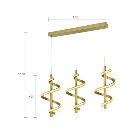 Lampa wisząca potrójna prosta z dekoracyjnymi kryształami i trzystopniowym ściemniaczek typu "klik" Claret Aviano Lighting 7209-0315