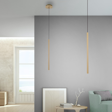Pojedyńcza cienka lampa wisząca LED 3000K matowy mosiądz  FLUTE 2111-60