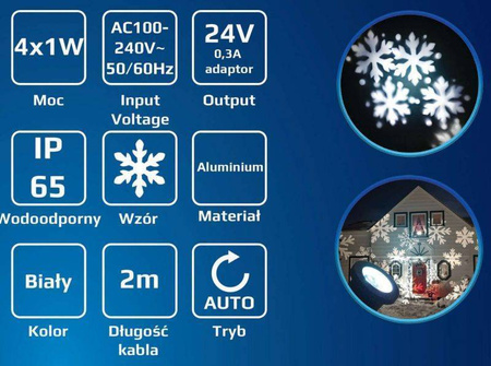 Oprawa ogrodowa, projektor ledowy świąteczny Eko-Light spadające płatki śniegu