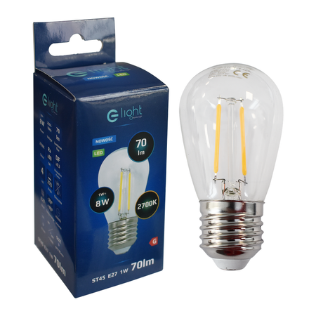 Żarówka Filamentowa przeźroczysta LED 1W ST45 E27 2700K Eko-Light EKZF1050