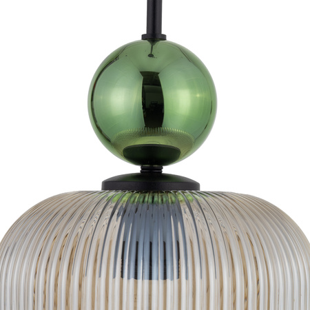 Lampa wisząca karbowane szkło z dekoracyjną kulą SOPHIA BIG GREEN COGNAC 1xE27 Tk Lighting 11372