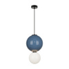 Lampa wisząca niebieska kula z ceramiki 25cm wraz ze szklanym białym kloszem LED 3000K Pieve Italux PND-95221-1L-BLU