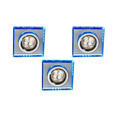 ZESTAW TRZECH OPRAW SS-22 CH/TR+BL GU10 50W+LED SMD 230V NIEBIESKI 2,1W CHROM OPR. STROP. STALA KWADRATOWA SZKLO TRANSPARENTNE Candellux 99-54753