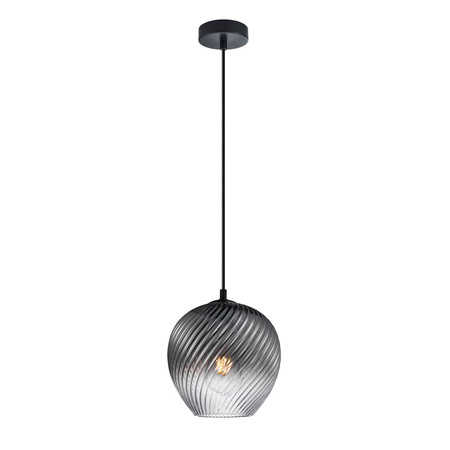 Lampa wisząca z dymionym spiralnie ryflowanym kloszem szklanym 1xE27 Alias Italux PND-3664-1-BK-SG