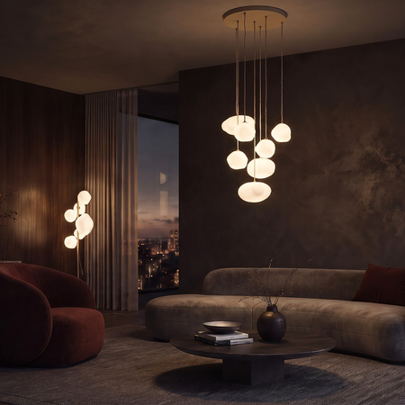 Lampa wisząca siedem nieregularnych wiszących kloszy na okrągłej podstawie w kolorze sabia NEBIA SABIA 7xG9 Tk Lighting 10756