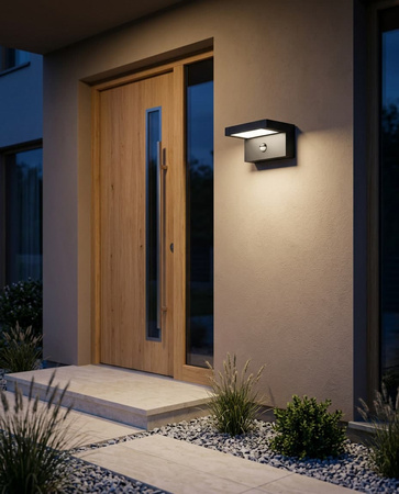 Czarny kinkiet elewacyjny LED z czujnikiem ruchu MODENA Kaja Lighting K-8247
