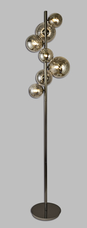 Lampa podłogowa z siedmioma kulistymi kloszami w kolorze czarnego chromu Sevilla Aviano Lighting 3214-1010