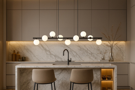 Czarna lampa wisząca z białymi kloszami na belce FILO Kaja Lighting K-5853