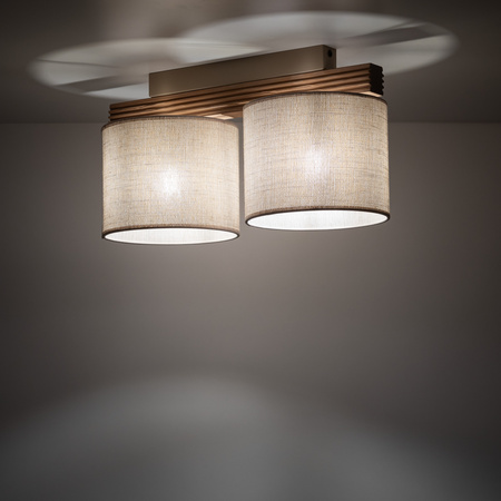 Lampa sufitowa dwa abażury lniane na drewnianej podstawie VIGA SHADE SOSNA 2xE27 Tk Lighting 11769