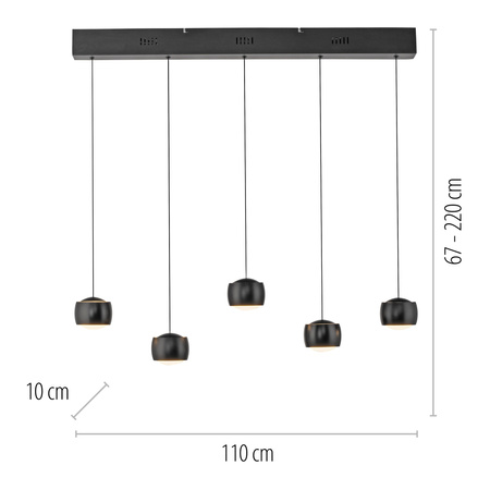 Lampa wisząca pięć wiszących czarnych kul na belce z funkcją SwitchMo BALLINI Just Light 15262-18