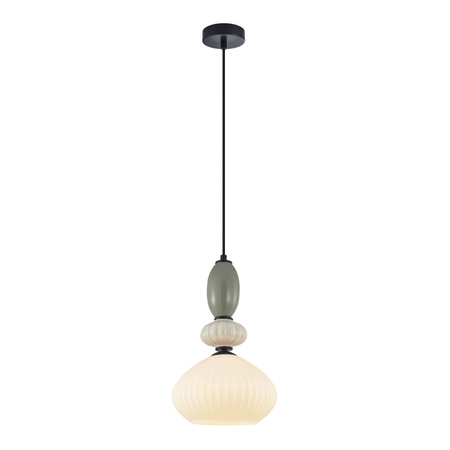 Lampa wisząca pojedyńcza o średnicy 22,5cm z elementami ceramiki 1xE27 Domali Italux PND-36816-1E-BK-WH
