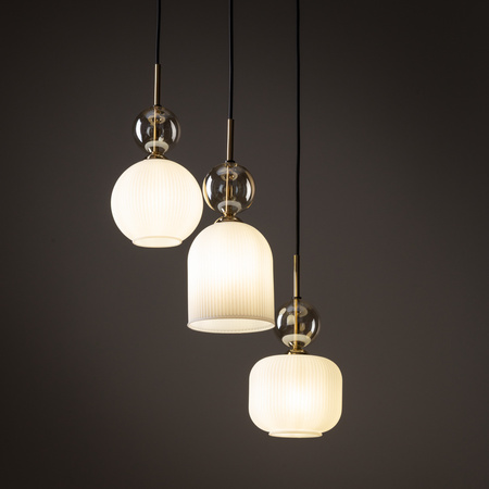 Lampa wisząca potrójna szklane ryflowane klosze 3xE14 SOPHIA COGNAC WHITE Tk Lighting Tk Lighting 11592