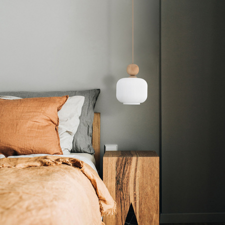 Lampa wisząca pojedyńcza ryflowany klosz oraz dodatek drewna BALLO 1xE14 Tk Lighting 11049