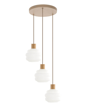 Lampa wisząca białe klosze z dodatkiem drewna MELIA KOŁO 3xE27 Tk Lighting 11200