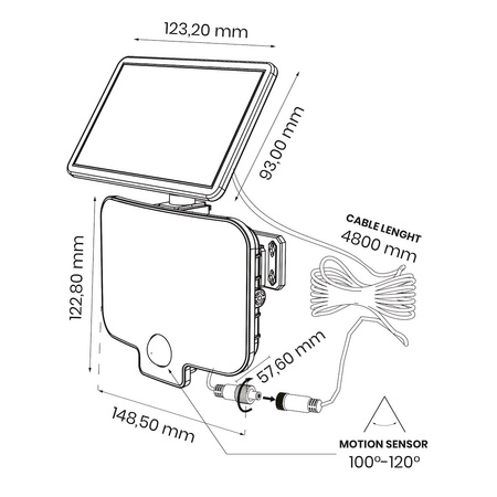 Naświetlacz Solarny z czujnikiem ruchu Alex 600lm 4000K IP44 Eko-LIght EKO2507