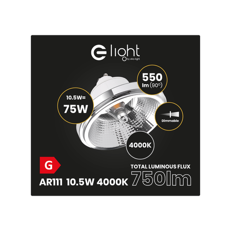 ŻARÓWKA AR111 10,5W GU10 4000K Biały z odbłyśnikiem Ściemnialna AR8619