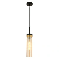 Lampa wisząca pojedyńcza czarna z tubowym miodowym szklanym kloszem Malika 1xE27 PL0140-1 Yaskr