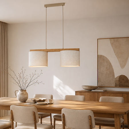 Lampa wisząca dwa abażurki na drewnianej belce VIGA SHADE SOSNA 2xE27 Tk Lighting 11881