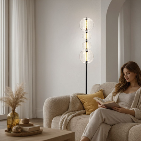 Lampa podłogowa czarna cztery szklane kule na pionowym profilu PLAYA 15W LED 3000K Candellux Studio 54-50557
