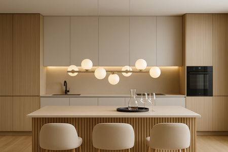 Beżowa lampa wisząca z kloszami do jadalni ARDI Kaja Lighting K-5842