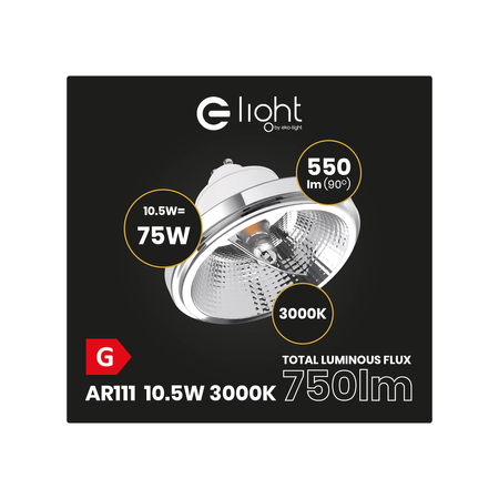 ŻARÓWKA reflektor AR111 10,5W GU10 3000K Biała z odbłyśnikiem AR8614