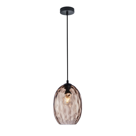 Lampa wisząca z kloszem szklanym o odcieniu brązu i nieregularnej fakturze 1xE27 Novala Italux PND-3031-1-BK-CF