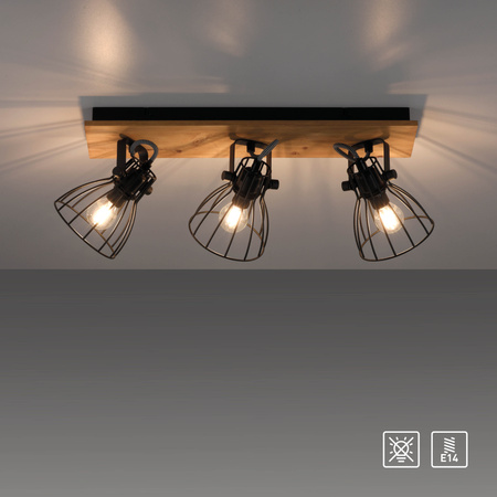 Lampa sufitowa loft 3-punktowa z drewnianą podstawą TARO Just Light 15119-18