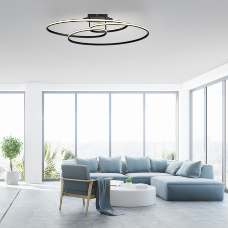 Geometryczna lampa sufitowa czarna LED – nowoczesne pierścienie świetlne LUMACA LED 3000K Just Light 15321-18
