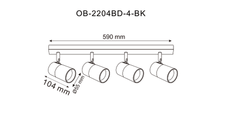 Lampa sufitowa, listwa oświetleniowa FORI GU10 Zuma Line OB-2204BD-4-BK - 4 punkty światła, czarna ramka