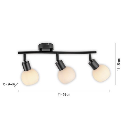 Potrójna czarna listwa sufitowa szklane klosze LOKI 3xE14 Just Light 12152-18