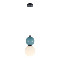 Lampa wisząca niebeiska kula z białym kloszem o średnicy 15cm 1xE27 Mastal Italux PND-36603-1S-BK-BLU
