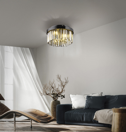 Okrągła czarna lampa sufitowa 30cm ze szklanymi zwisami KULUNKA 4xG9 Just Light 15048-18