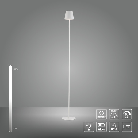 Biała lampa podłogowa zewnątrzna akumulatorowa USB EURIA LED 3000K IP54 Just Light 19252-16