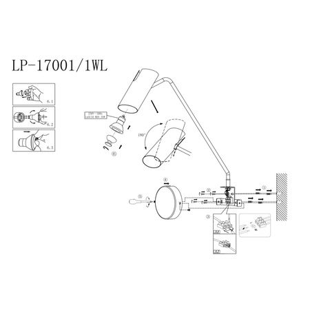 Kinkiet z wysięgnikiem Futuro czarny 1xGU10 Light Prestige LP-17001/1WL BK