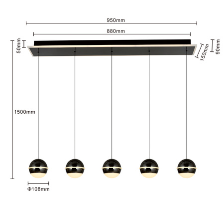 Lampa wisząca piątka prosta Biarritz czarny chrom Aviano Lighting 7047-605