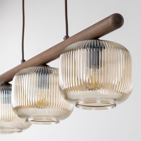 Lampa wisząca trzy szklane klosze na drewnianej belce SALVIA BROWN 3xE14 Tk Lighting 11069