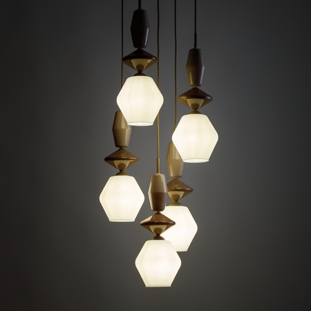 Lampa wisząca w kolorze sabia z ciekawymi kloszami i ozdobnymi bryłami ZEN SABIA FUSO WHITE 5XE14 KOŁO Tk Lighting 11864