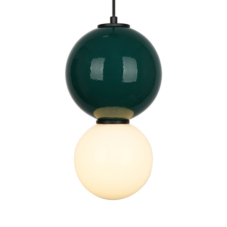 Lampa wisząca zielona kula ceramiczna 18cm wraz ze szklanym białym kloszem LED 3000K Pieve Italux PND-95221-1M-GRN