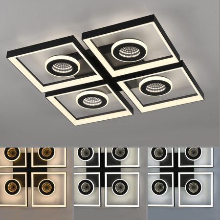 Czarna lampa sufitowa kwadratowe ramki LED TRAFORO Paul Neuhaus 6855-18 sterowana pilotem