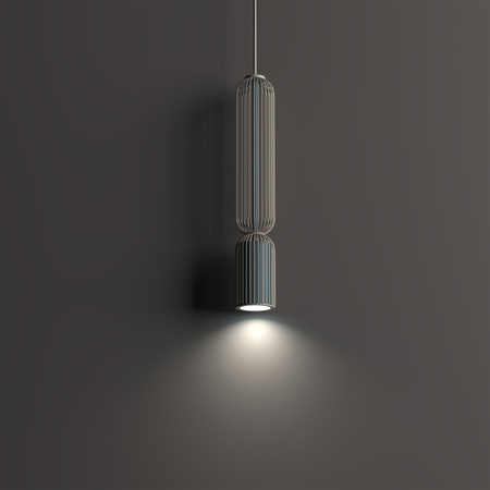 Lampa wisząca druciana tuba - metalowy, ażurowy klosz beż + grafit 1xGU10 SINGLES B Nowodvorski 12200