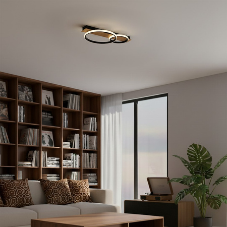 Lampa sufitowa czarne okręgi imitacja drewna ROWENA 14W LED Milagro ML1851