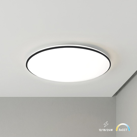 Plafon 29,5cm z czarną obramówką z funkcją CCT i zmianą natężenia światła  Hugo 12-18-24W 3CCT IP54 Milagro ML2564