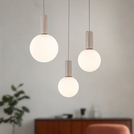 Lampa wisząca beżowa trzy białe klosze o różnych wielkościach na okrągłej podstawie TESTA 3xG9 Candellux Studio 33-50908