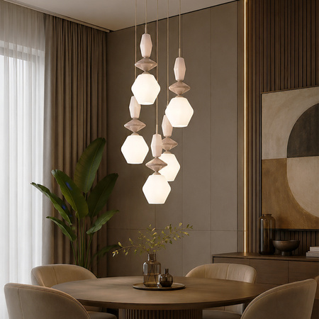 Lampa wisząca w kolorze sabia z ciekawymi kloszami i ozdobnymi bryłami ZEN SABIA FUSO WHITE 5XE14 KOŁO Tk Lighting 11864
