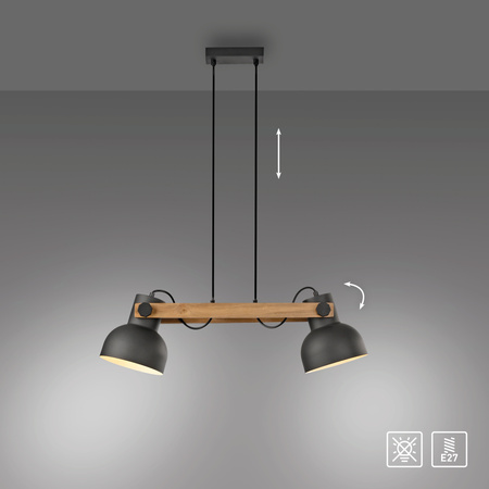 Lampa wisząca podwójna drewniana z metalowymi kloszami CUP 2.0 2xE27 Just Light 15742-18