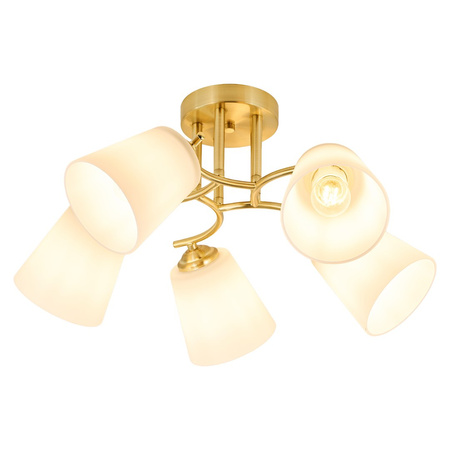 Złota klasyczna lampa sufitowa pięć szklanych kloszy PAFOS GOLD 5xE27 Milagro ML2766
