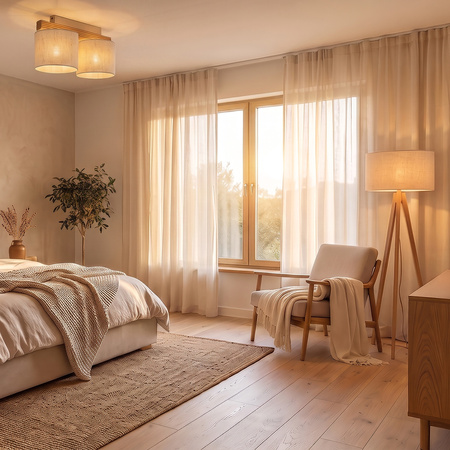 Lampa sufitowa dwa abażury lniane na drewnianej podstawie VIGA SHADE SOSNA 2xE27 Tk Lighting 11769